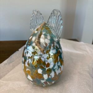 Art Glass Hollow Easter Egg  Swirl w Bunny Ears  Hand Blown in Poland 7.5”
